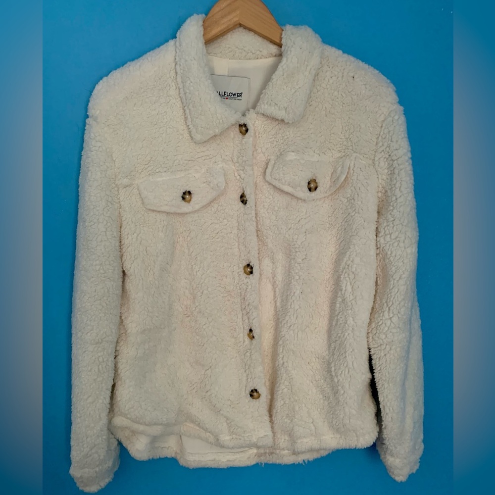 Wallflower Women’s Cream Sherpa Teddy Shacket Jacket NWT Size S Cozy Cottage